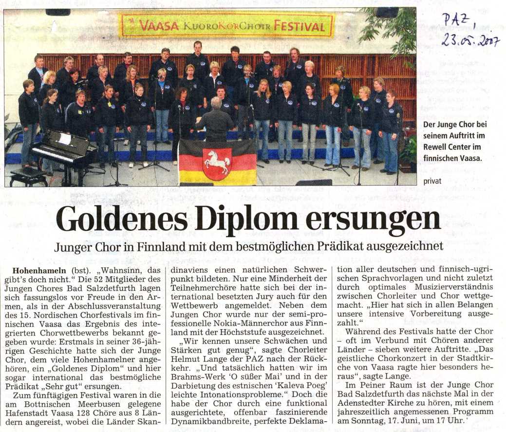 PAZ-Artikel 2007: Gold in Finnland